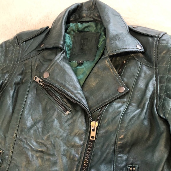 Real Italian leather, dark emerald green jacket, Aviatrix, 8 - Picture 4 of 9